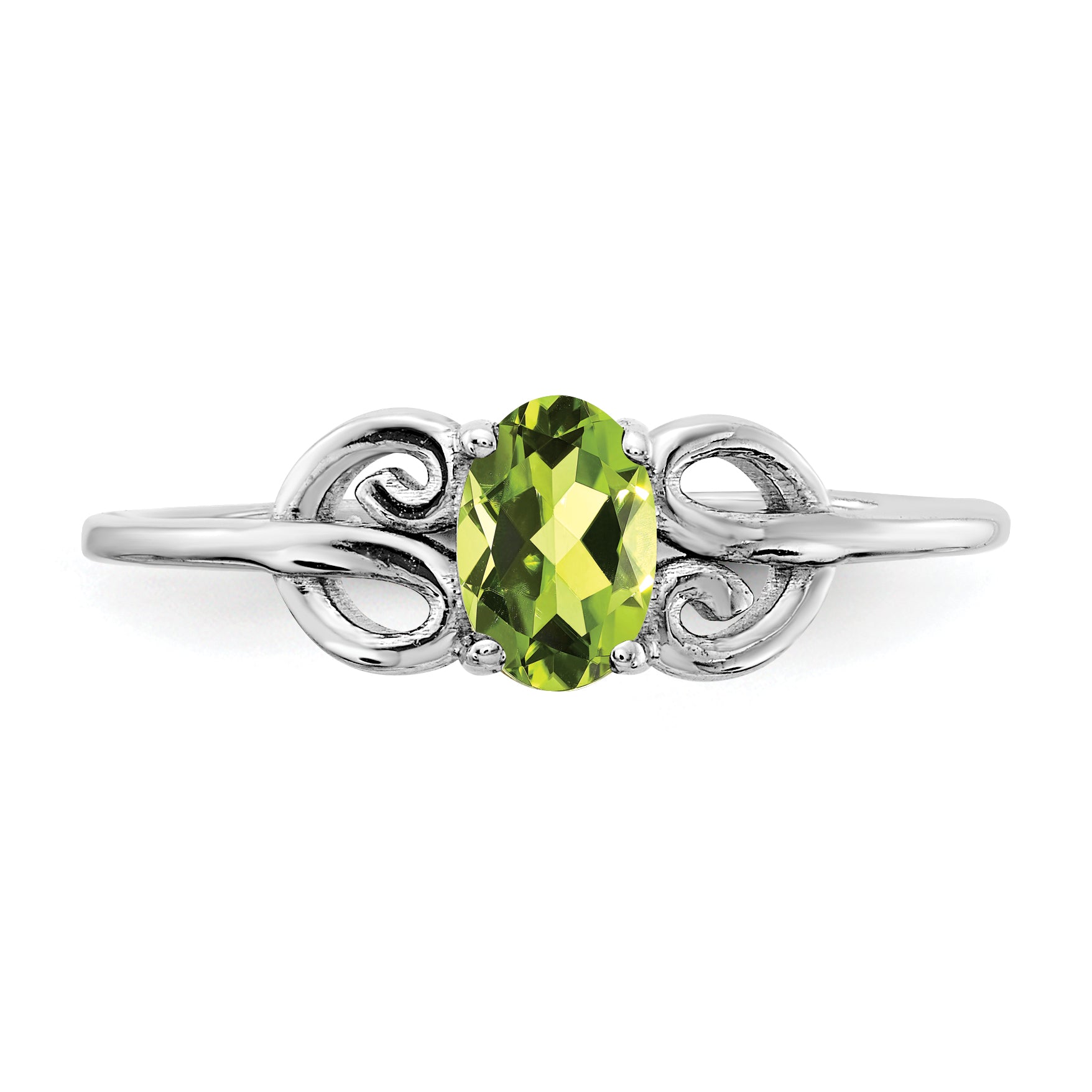 14k White Gold 6x4mm Oval Peridot Checker ring