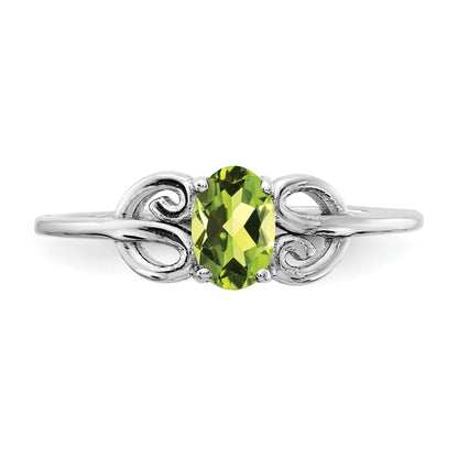 14k White Gold 6x4mm Oval Peridot Checker ring