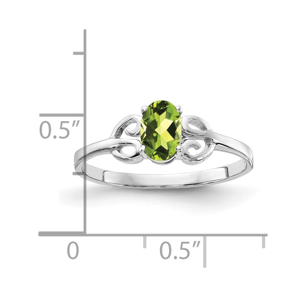 14k White Gold 6x4mm Oval Peridot Checker ring