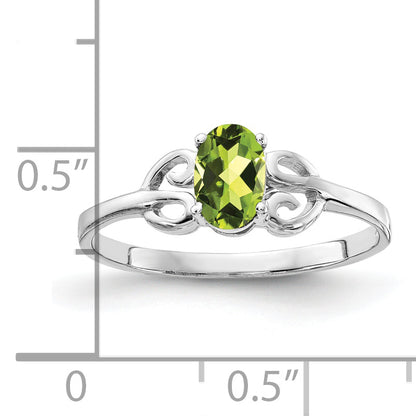 14k White Gold 6x4mm Oval Peridot Checker ring