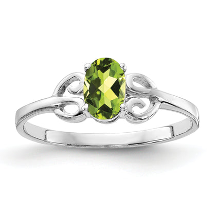 14k White Gold 6x4mm Oval Peridot Checker ring