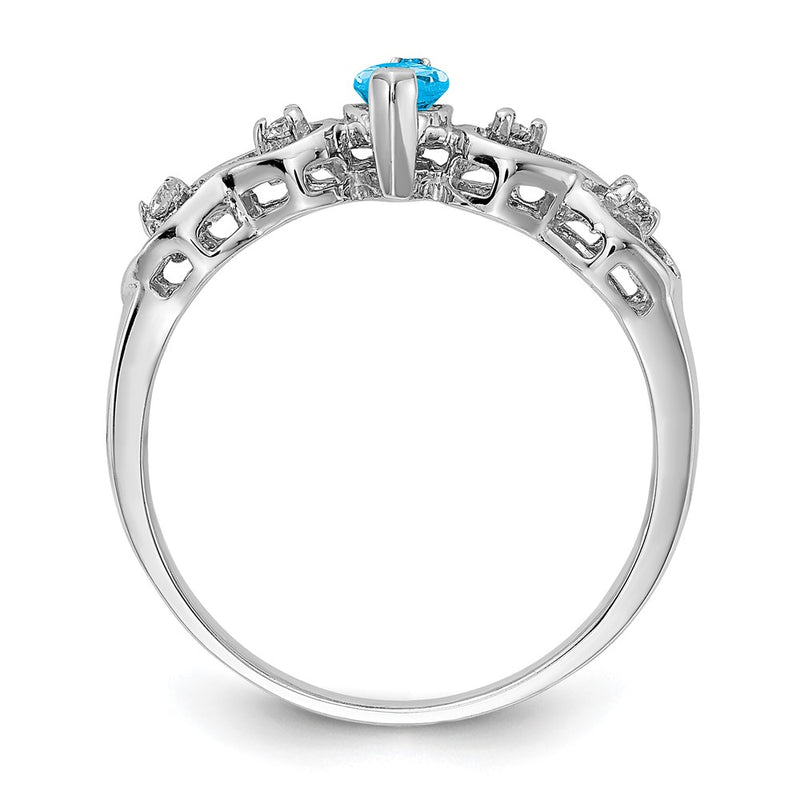 14K White Gold 6X3mm Marquise Blue Topaz Aa Diamond Ring