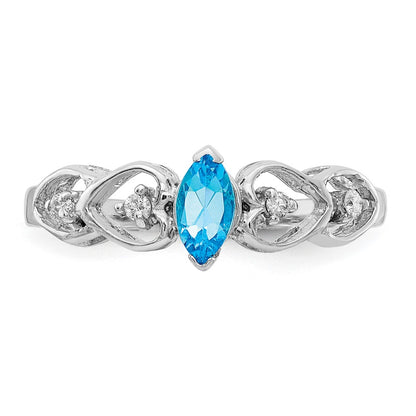 14K White Gold 6X3mm Marquise Blue Topaz Vs Diamond Ring