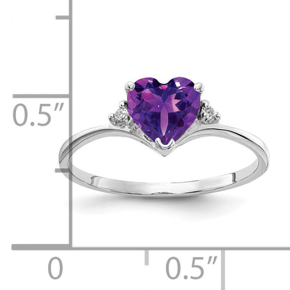 14K White Gold 6mm Heart Amethyst Vs Diamond Ring
