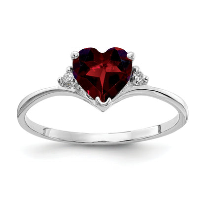 14K White Gold 6mm Heart Garnet A Diamond Ring