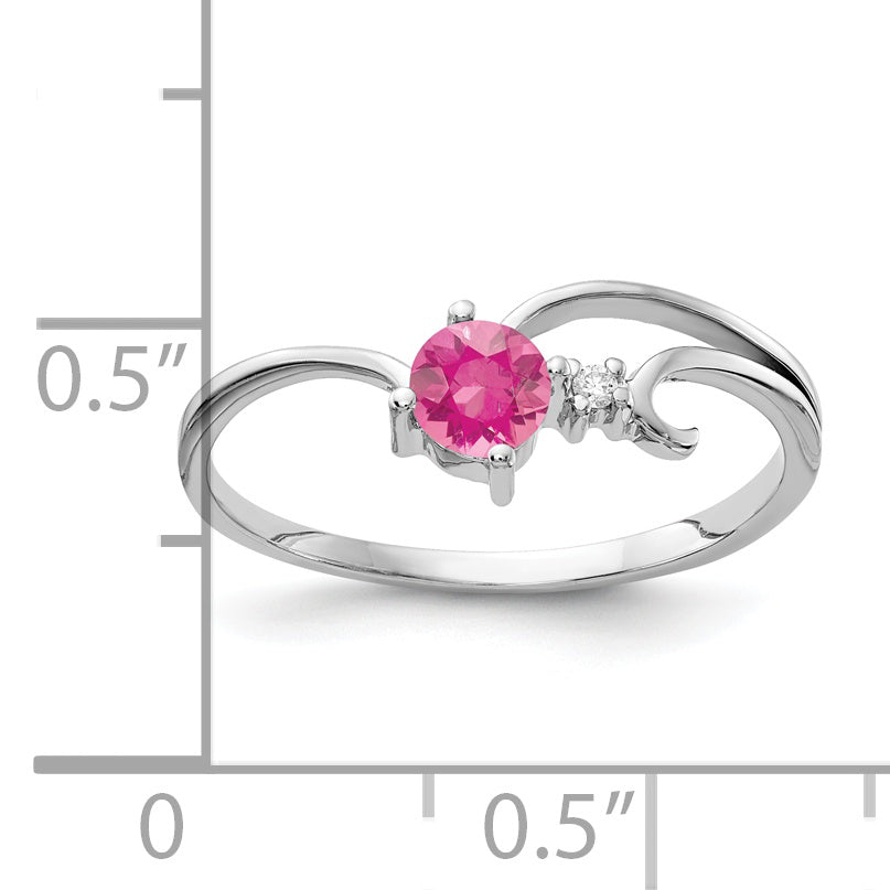 14K White Gold 4mm Pink Tourmaline Aa Diamond Ring