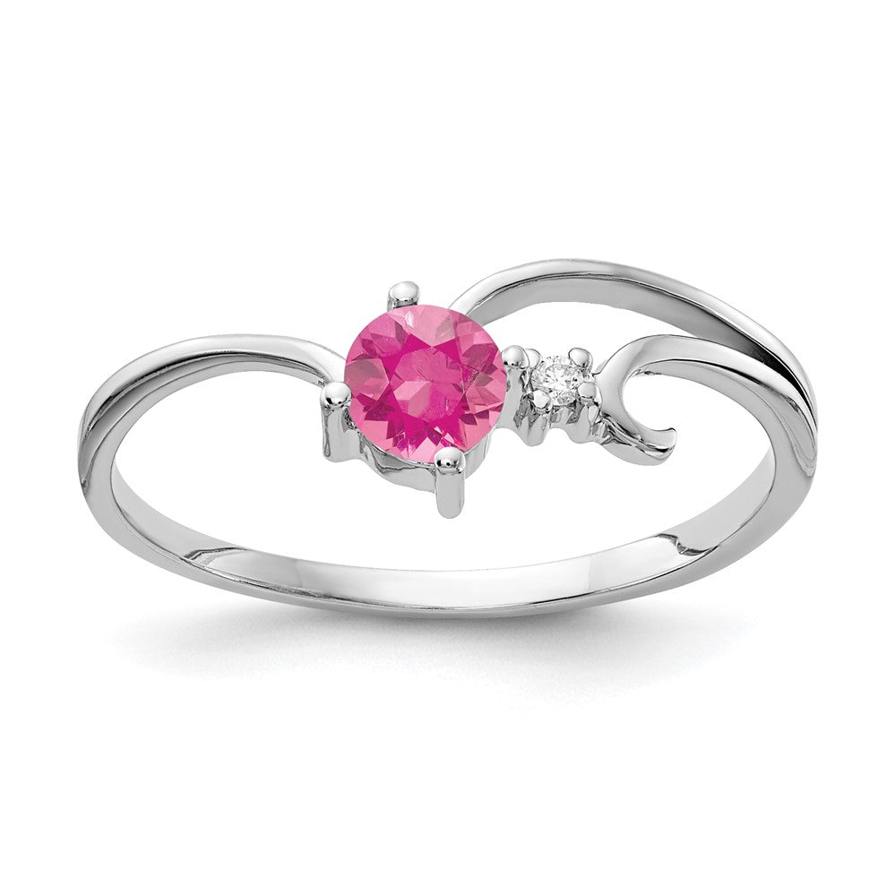 14K White Gold 4mm Pink Tourmaline Aaa Diamond Ring