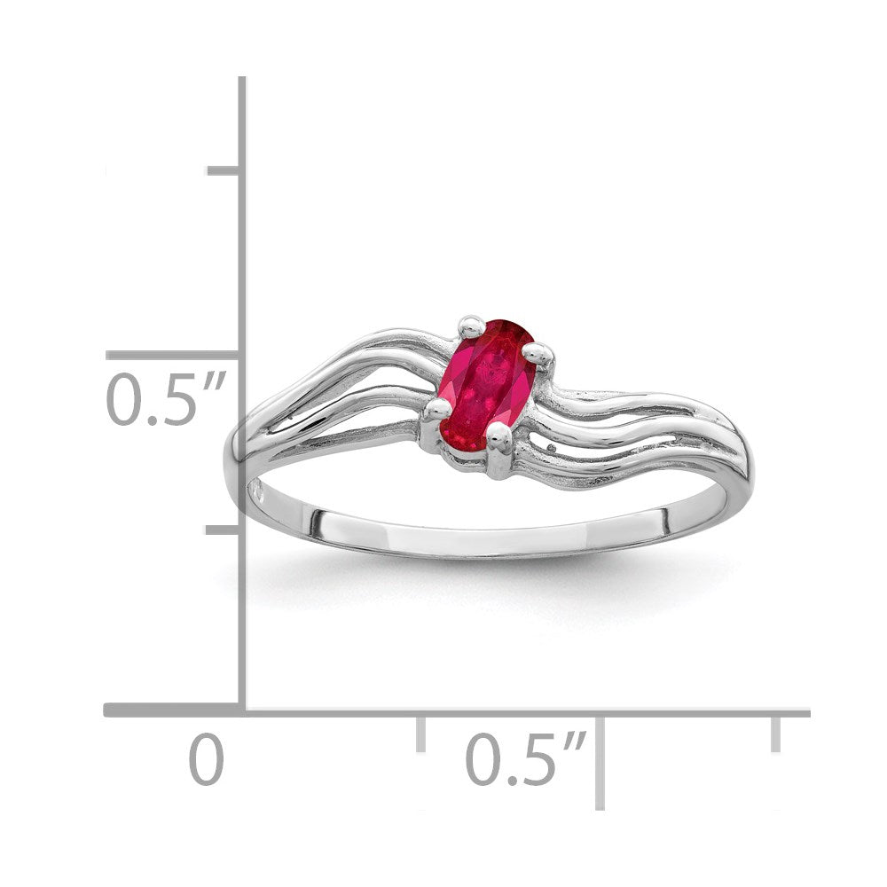 Solid 14k White Gold 5x3mm Oval Simulated Ruby Ring