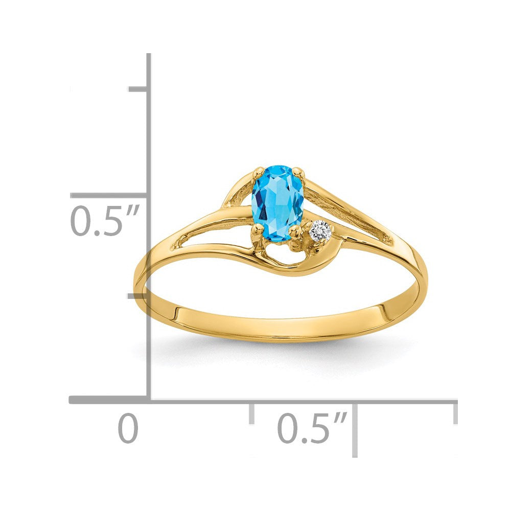 14K Yellow Gold 5X3mm Oval Blue Topaz A Diamond Ring