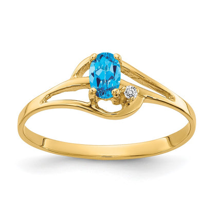 14K Yellow Gold 5X3mm Oval Blue Topaz A Diamond Ring