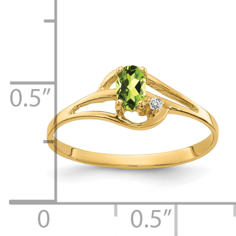 14K Yellow Gold 5X3mm Oval Peridot A Diamond Ring