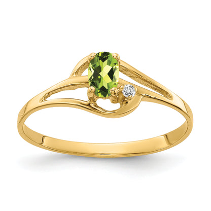 14K Yellow Gold 5X3mm Oval Peridot A Diamond Ring