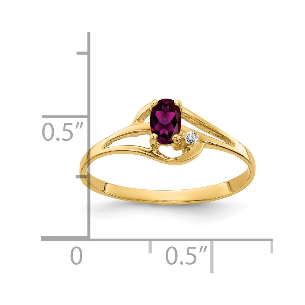 14K Yellow Gold 5X3mm Oval Rhodolite Garnet A Diamond Ring