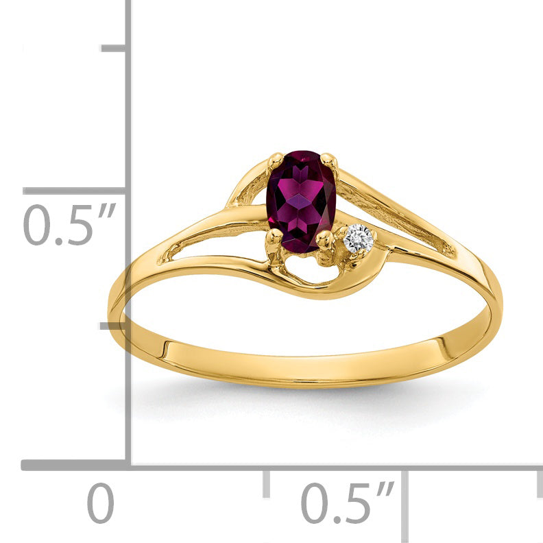 14K Yellow Gold 5X3mm Oval Rhodolite Garnet A Diamond Ring