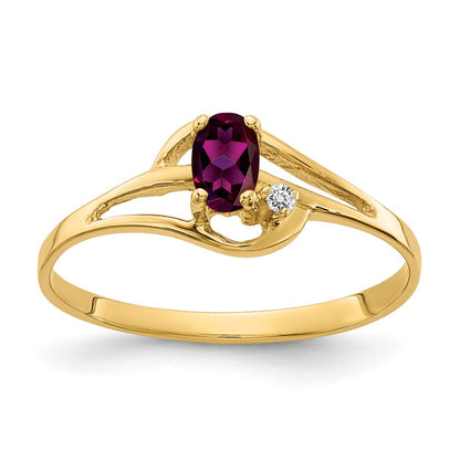 14K Yellow Gold 5X3mm Oval Rhodolite Garnet A Diamond Ring