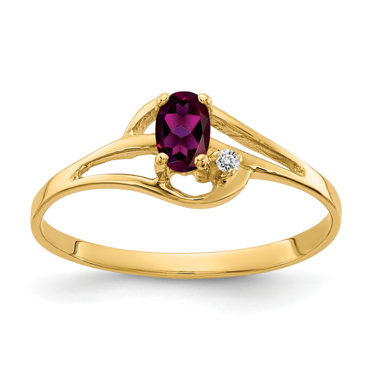 14K Yellow Gold 5X3mm Oval Rhodolite Garnet Vs Diamond Ring