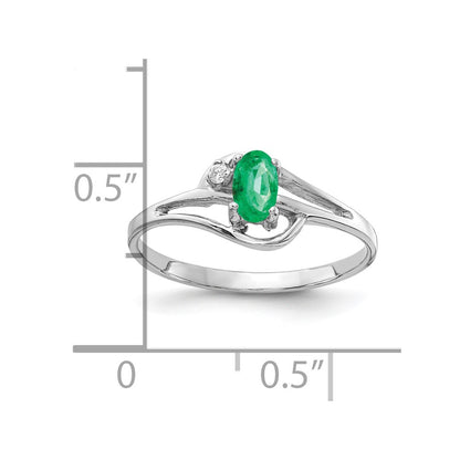 14K White Gold 5X3mm Oval Emerald A Diamond Ring