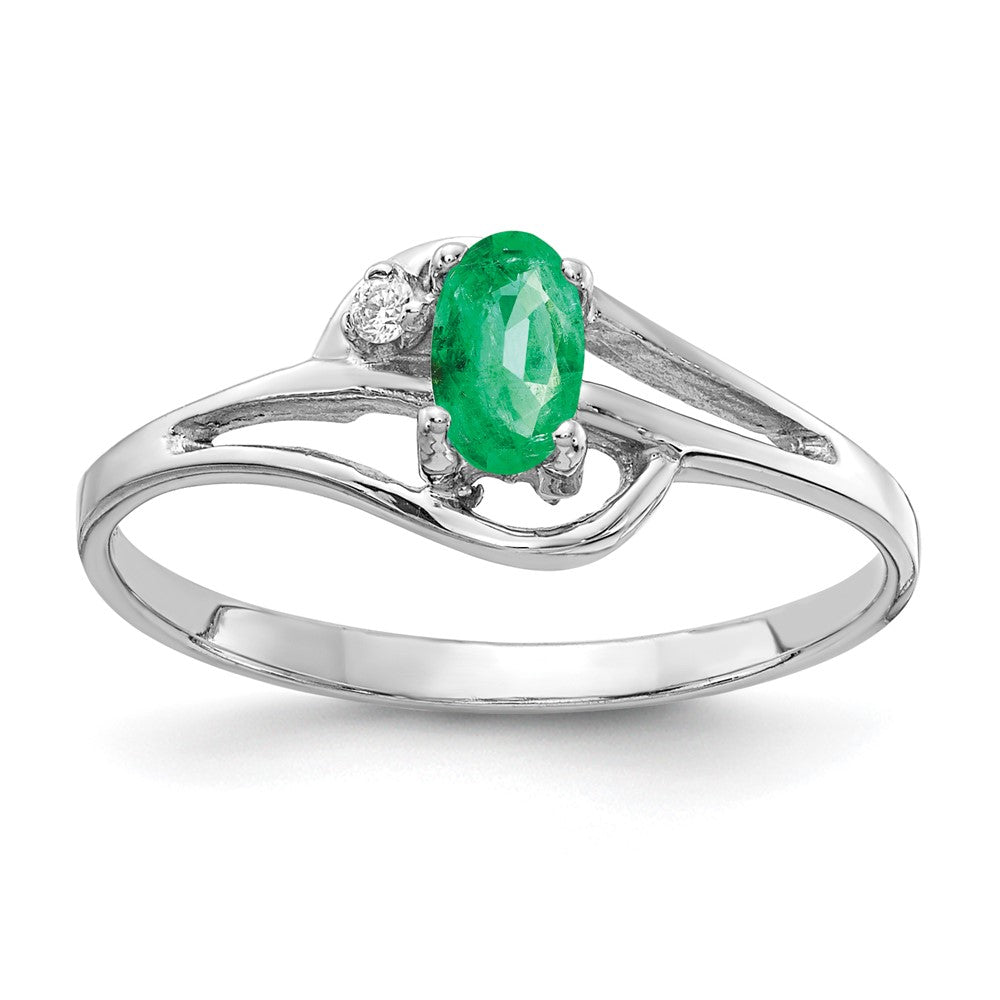 14K White Gold 5X3mm Oval Emerald A Diamond Ring