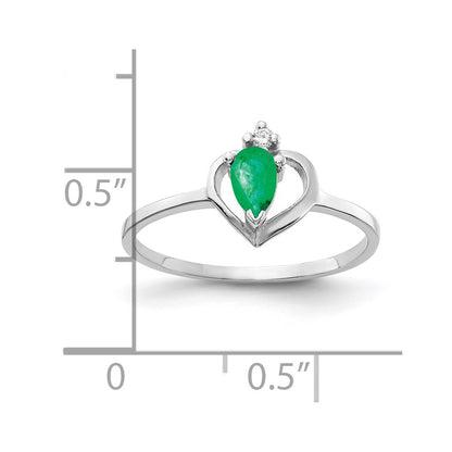 14K White Gold 5X3mm Pear Emerald A Diamond Ring