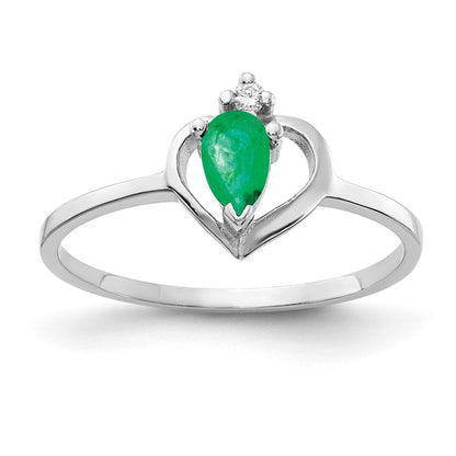14K White Gold 5X3mm Pear Emerald Aaa Diamond Ring