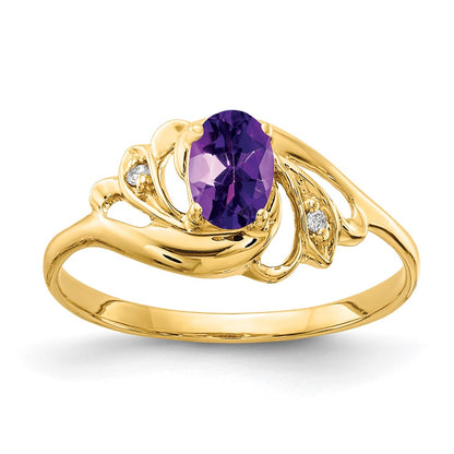 14K Yellow Gold 6X4mm Oval Amethyst A Diamond Ring