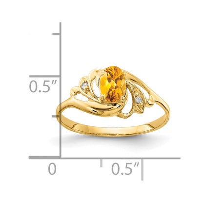 14K Yellow Gold 6X4mm Oval Citrine Vs Diamond Ring