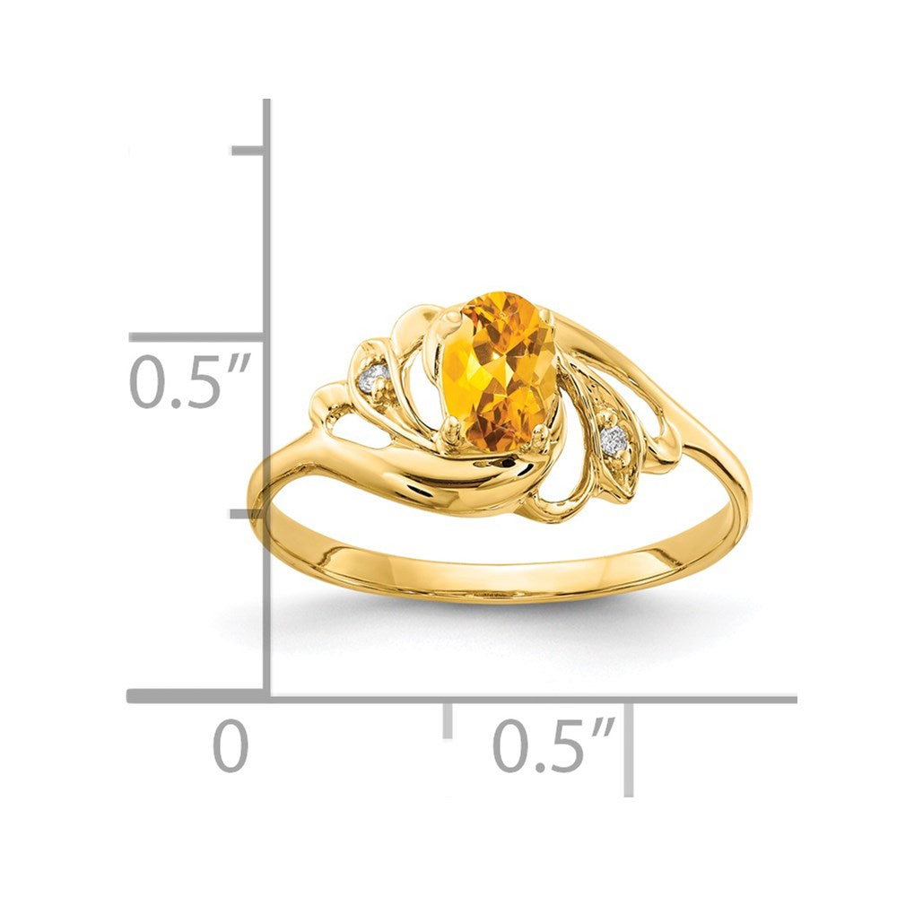 14K Yellow Gold 6X4mm Oval Citrine Aaa Diamond Ring
