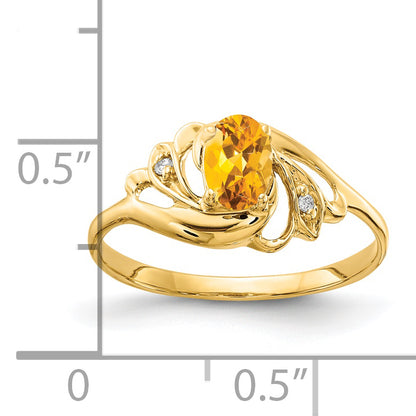 14K Yellow Gold 6X4mm Oval Citrine Vs Diamond Ring