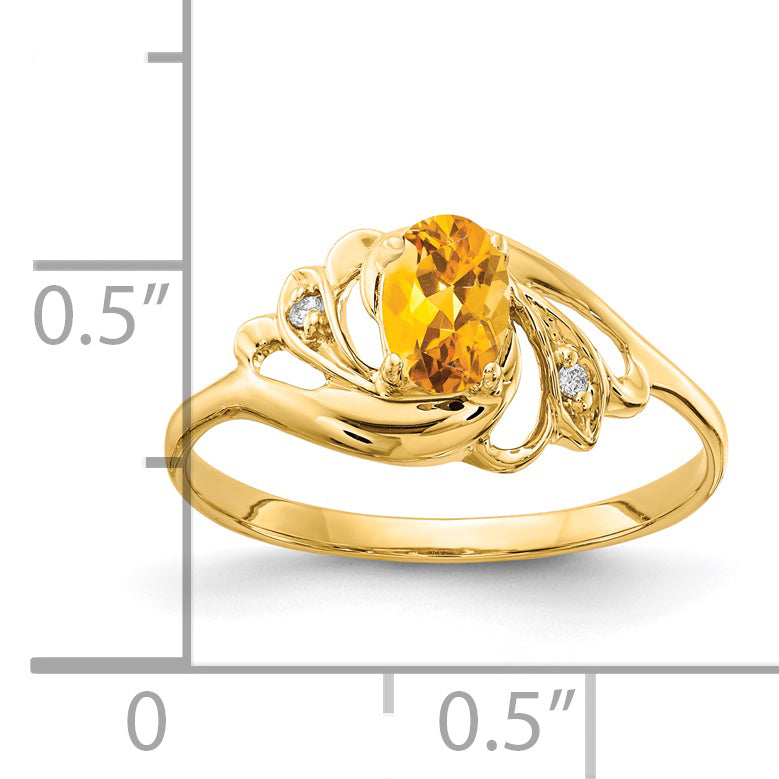 14K Yellow Gold 6X4mm Oval Citrine Aa Diamond Ring