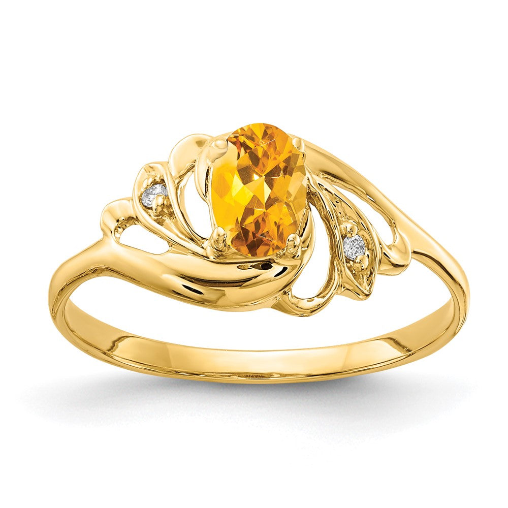 14K Yellow Gold 6X4mm Oval Citrine Aaa Diamond Ring