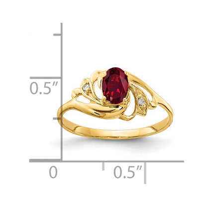 14K Yellow Gold 6X4mm Oval Created Ruby A Diamond Ring