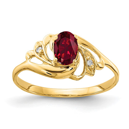14K Yellow Gold 6X4mm Oval Created Ruby A Diamond Ring