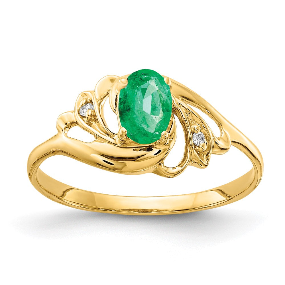 14K Yellow Gold 6x4mm Oval Emerald A Real Diamond ring
