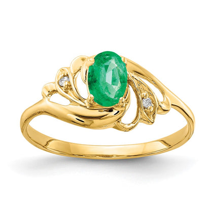 14K Yellow Gold 6x4mm Oval Emerald A Real Diamond ring