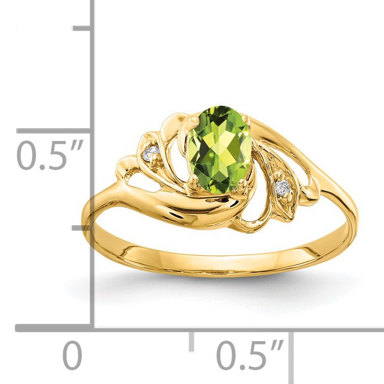 14K Yellow Gold 6X4mm Oval Peridot A Diamond Ring