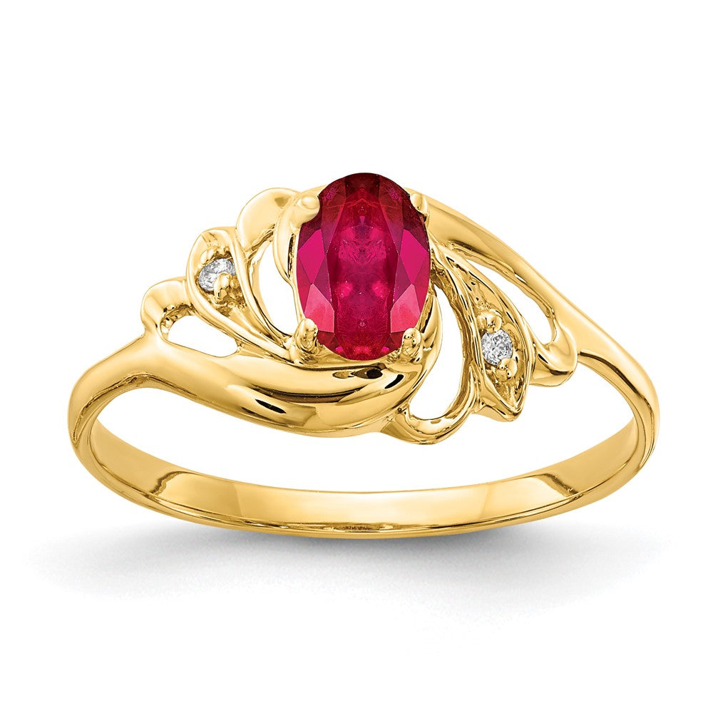14K Yellow Gold 6X4mm Oval Ruby Aa Diamond Ring