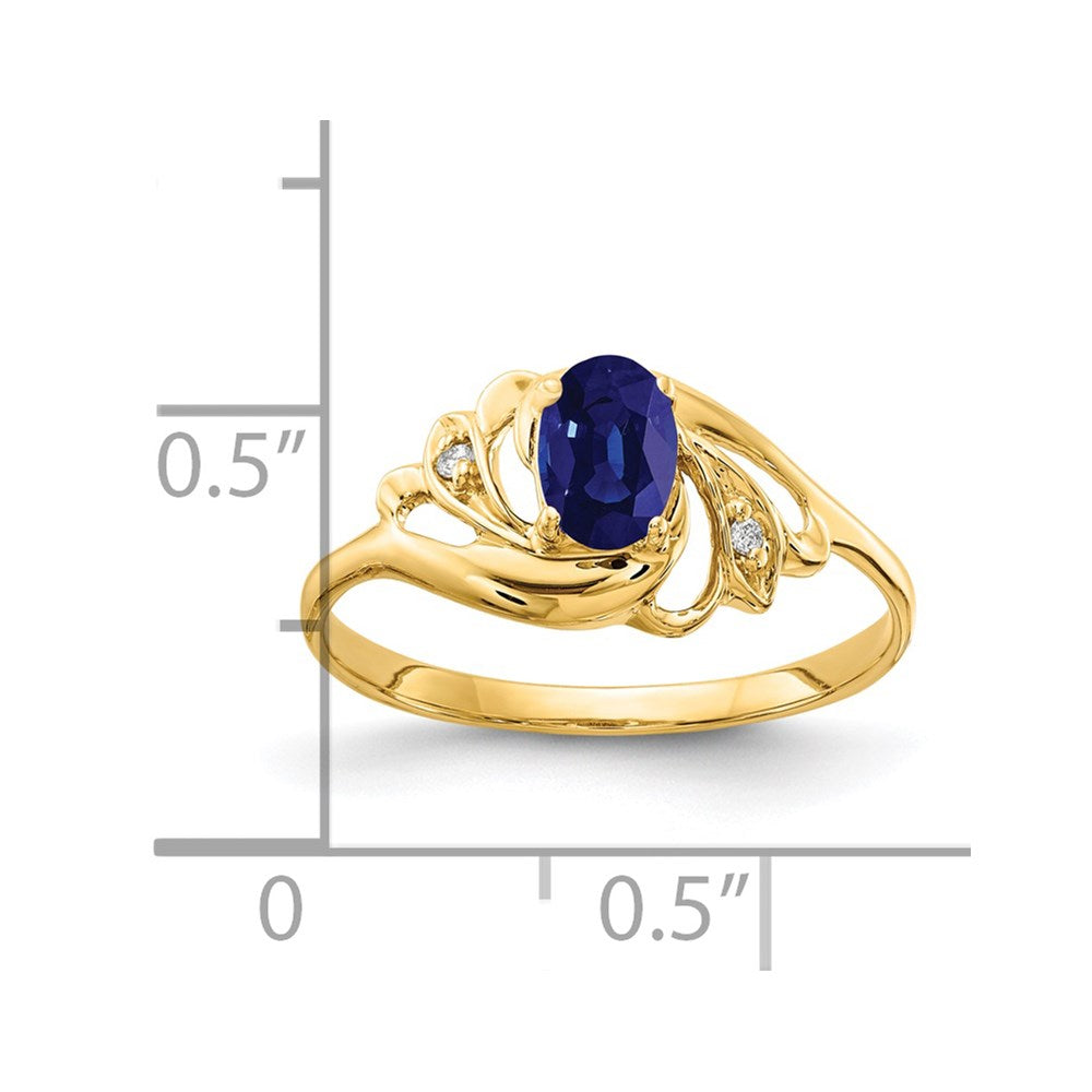 14K Yellow Gold 6X4mm Oval Sapphire Aa Diamond Ring