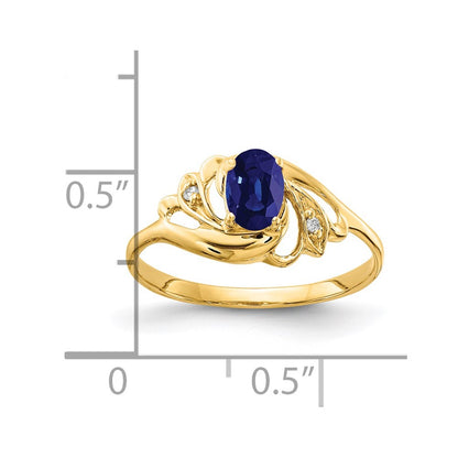 14K Yellow Gold 6X4mm Oval Sapphire Aa Diamond Ring
