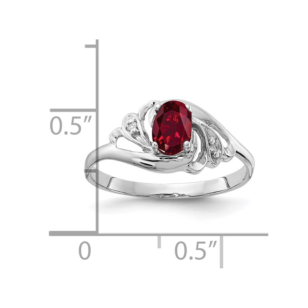 14K White Gold 6X4mm Oval Created Ruby Aaa Diamond Ring