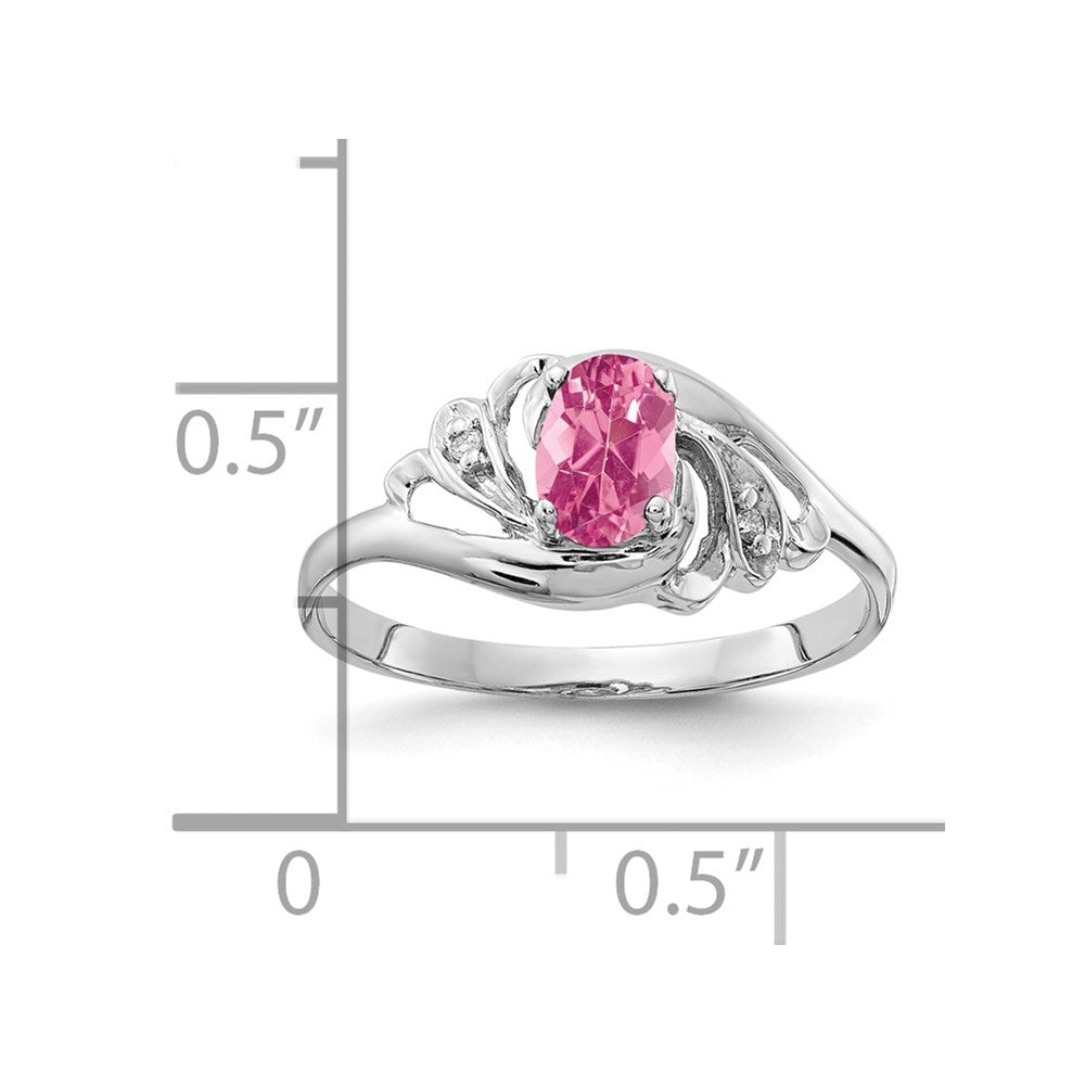 14K White Gold 6X4mm Oval Pink Tourmaline Aaa Diamond Ring