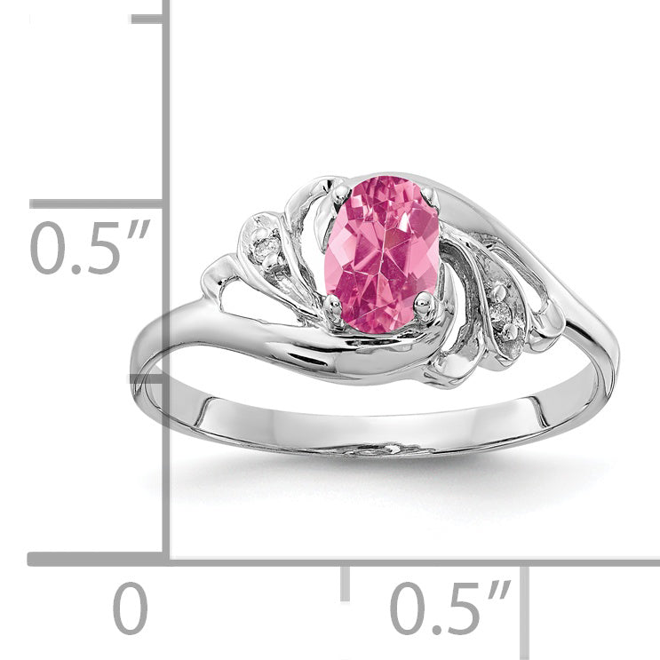 14K White Gold 6X4mm Oval Pink Tourmaline Vs Diamond Ring