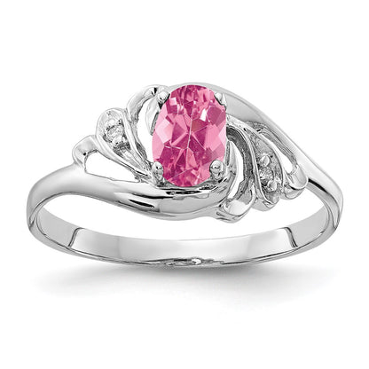 14K White Gold 6X4mm Oval Pink Tourmaline Aaa Diamond Ring
