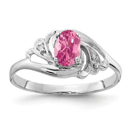 14K White Gold 6X4mm Oval Pink Tourmaline Vs Diamond Ring