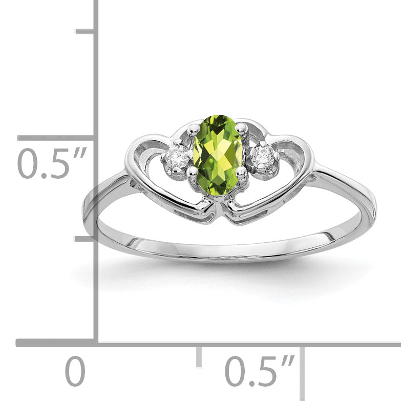 14K White Gold 5X3mm Oval Peridot A Diamond Ring