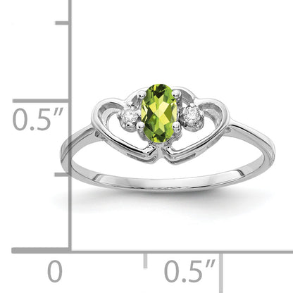 14K White Gold 5X3mm Oval Peridot A Diamond Ring