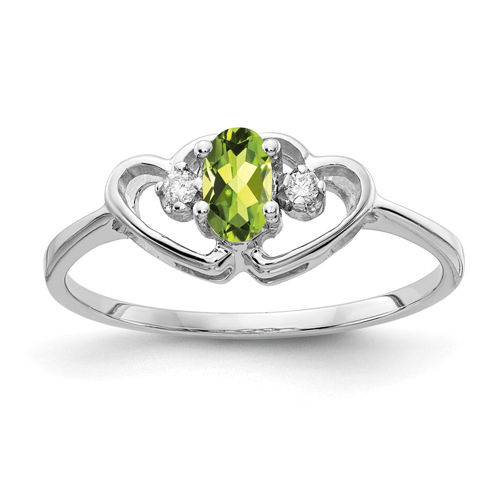 14K White Gold 5X3mm Oval Peridot Aa Diamond Ring