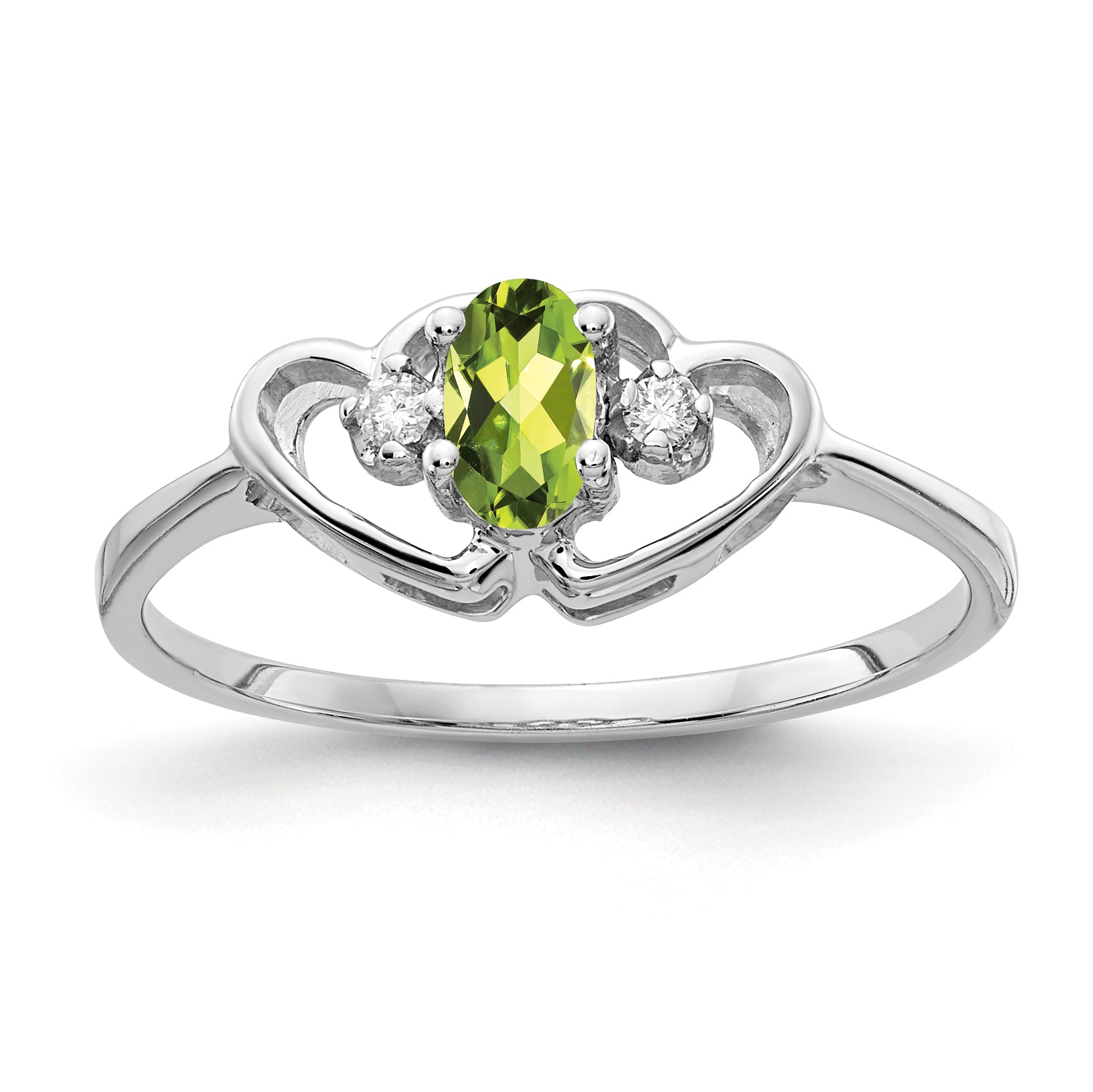 14K White Gold 5X3mm Oval Peridot A Diamond Ring