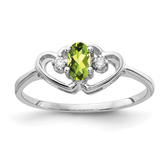 14K White Gold 5X3mm Oval Peridot A Diamond Ring