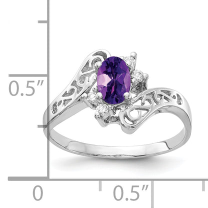 14k White Gold 6x4mm Oval Amethyst A Real Diamond ring