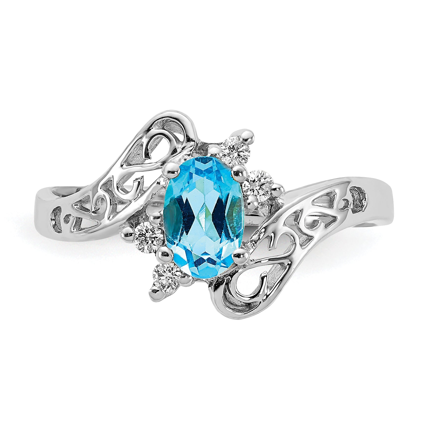 14k White Gold 6x4mm Oval Blue Topaz A Real Diamond ring